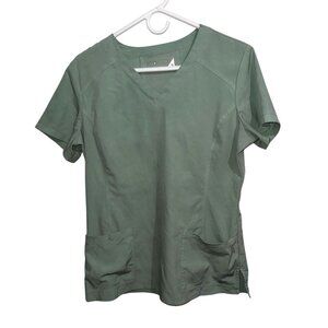 Green Scrub Top With Pockets M/M 90% Polyester 10% Spandex Knit Fabric